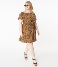 Load image into Gallery viewer, Plus Size Leopard Print Off Shoulder Fit &amp; Flare Dress
