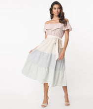 Load image into Gallery viewer, Multicolor Pastel Stripe Tiered Midi Dress
