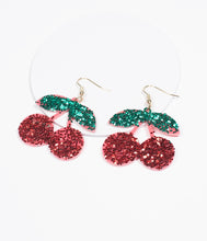 Load image into Gallery viewer, Red Cherry Glitter Drop Earrings
