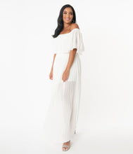 Load image into Gallery viewer, Ivory Off Shoulder Pleated Maxi Dress
