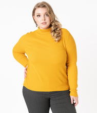 Load image into Gallery viewer, Hell Bunny Plus Size Mustard Turtleneck Spiros Top
