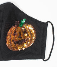 Load image into Gallery viewer, Black Mesh &amp; Sequin Pumpkin Face Mask
