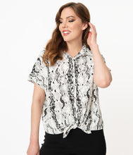 Load image into Gallery viewer, White &amp; Black Reptile Print Oversized Blouse
