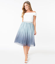 Load image into Gallery viewer, Vintage Style Blue &amp; Silver Ombre Swing Skirt
