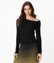 Load image into Gallery viewer, Black Asymmetrical Neckline Knit Sweater
