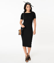 Load image into Gallery viewer, Retro Style Black Cross Back Bodycon Wiggle Dress

