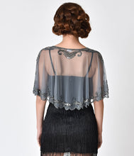 Load image into Gallery viewer, 1920s Style Silver Grey Beaded Sheer Mesh Capelet
