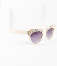 Load image into Gallery viewer, Cream &amp; Rhinestone Embellished Princess Mano Cat Eye Sunglasses
