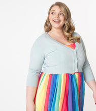 Load image into Gallery viewer, Plus Size Light Blue Three-Quarter Sleeved Crop Cardigan
