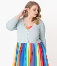Load image into Gallery viewer, Plus Size Light Blue Three-Quarter Sleeved Crop Cardigan
