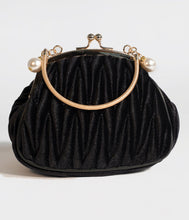 Load image into Gallery viewer, Unique Vintage Black Velvet Ruched Hard Case Clutch

