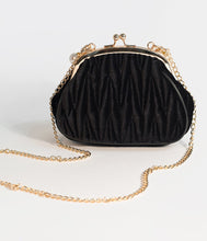 Load image into Gallery viewer, Unique Vintage Black Velvet Ruched Hard Case Clutch

