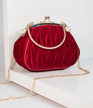 Load image into Gallery viewer, Unique Vintage Burgundy Red Velvet Ruched Hard Case Clutch
