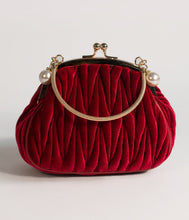 Load image into Gallery viewer, Unique Vintage Burgundy Red Velvet Ruched Hard Case Clutch

