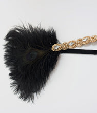 Load image into Gallery viewer, Unique Vintage Gold Beaded &amp; Black Peacock Feather Flapper Headband
