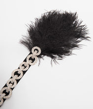 Load image into Gallery viewer, Black Feather &amp; Silver Linked Rhinestones Channel Flapper Headband
