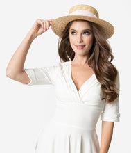Load image into Gallery viewer, Vintage Style Pink Ribbon Straw Boater Hat

