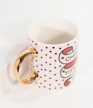 Load image into Gallery viewer, Pink &amp; Black Polka Dot Ceramic Chin Up Mug
