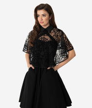 Load image into Gallery viewer, Unique Vintage Black Mesh &amp; Velvet Spiderweb Clarke Capelet
