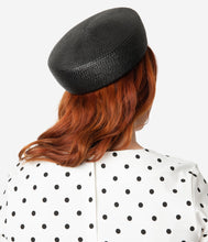 Load image into Gallery viewer, Unique Vintage 1950s Style Black Braided Straw Pillbox Hat
