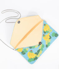 Load image into Gallery viewer, Blue &amp; Yellow Banana Beaded Tropical Envelope Clutch

