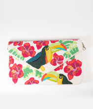 Load image into Gallery viewer, Ivory &amp; Pink Floral Beaded Amazon Toucan Envelope Clutch
