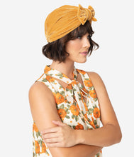 Load image into Gallery viewer, Mustard Yellow Velvet Knotted Bow Turban
