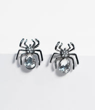 Load image into Gallery viewer, Gunmetal &amp; Silver Crystal Spider Stud Earrings

