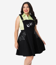 Load image into Gallery viewer, Hell Bunny Plus Size Black Spiderweb &amp; Bats Miss Muffet Pinafore Dress
