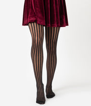 Load image into Gallery viewer, Black Sheer Pin Stripe Pantyhose

