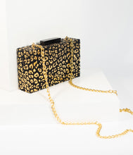 Load image into Gallery viewer, Vintage Style Black &amp; Gold Leopard Print Hard Clutch

