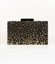 Load image into Gallery viewer, Vintage Style Black &amp; Gold Leopard Print Hard Clutch
