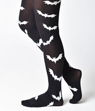 Load image into Gallery viewer, Black &amp; Ivory Gothic Bat Print Pantyhose
