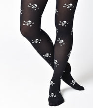 Load image into Gallery viewer, Black &amp; Ivory Skull Print Nylon Pantyhose
