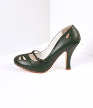 Load image into Gallery viewer, Forest Green Pleather Cut Out Strap Smitten Mary Jane Heels
