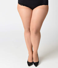 Load image into Gallery viewer, Plus Size Nude &amp; Black Sheer Cuban Heel Pantyhose
