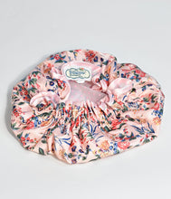 Load image into Gallery viewer, Vintage Style Pink Floral Satin Shower Cap
