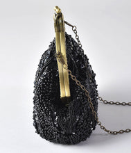 Load image into Gallery viewer, Unique Vintage 1920s Style Black Beaded Top Frame Flapper Purse
