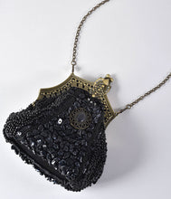 Load image into Gallery viewer, Unique Vintage 1920s Style Black Beaded Top Frame Flapper Purse
