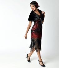 Load image into Gallery viewer, Unique Vintage Black Faux Fur Ribbon Tie Shrug
