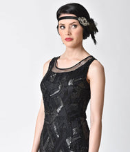Load image into Gallery viewer, Unique Vintage Black &amp; Silver Jeweled Dark Peacock Feather Headband
