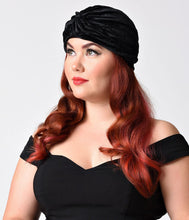 Load image into Gallery viewer, Vintage Style Black Velvet Knotted Turban
