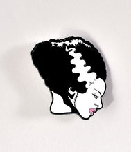 Load image into Gallery viewer, White &amp; Green Bride &amp; Frankenstein Glow-In-The-Dark Enamel Pin Set
